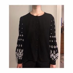 Long-sleeve black embroidered shirt